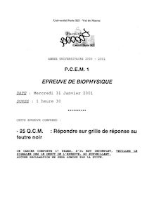 Biophysique 2001 Université Paris 12