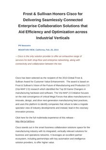 Frost & Sullivan Honors Cisco for Delivering Seamlessly Connected Enterprise Collaboration Solutions that Aid Efficiency and Optimization across Industrial Verticals