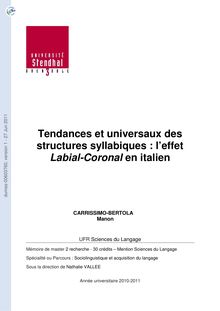 Tendances et universaux des structures syllabiques l effet