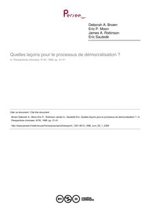 Quelles leçons pour le processus de démocratisation ? - article ; n°1 ; vol.50, pg 31-41