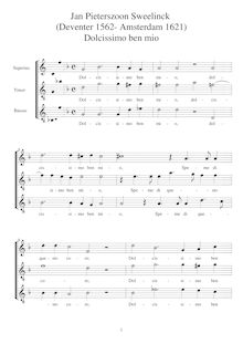 Partition Dolcissimo ben mio, partition complète pour 3 voix ou enregistrements SAT, Rimes francaises et italiennes