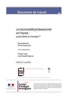 Le microcrédit professionnel en France : quels effets sur l’emploi ? (Rapport du Centre d analyse stratégique)