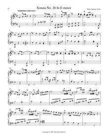 Partition Sonata R.26 en E minor, clavier sonates R.21–30, Soler, Antonio