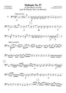 Partition violoncelles / Basses, Symphony No.37, G major, Mozart, Wolfgang Amadeus