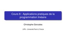 Cours 8 : Applications pratiques de la programmation linéaire