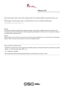 Dynamique des normes agricoles et rationalites paysannes au Sénégal l exemple des maraîchers sous tutelle étatique  - article ; n°1 ; vol.222, pg 33-33