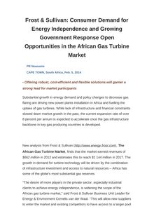Frost & Sullivan: Consumer Demand for Energy Independence and Growing Government Response Open Opportunities in the African Gas Turbine Market