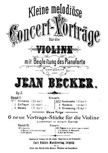 Partition de violon, Kleine melodiöse Concert-Vorträge, Op.3 par Jean Becker