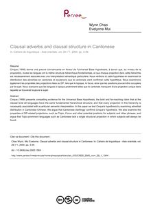Clausal adverbs and clausal structure in Cantonese - article ; n°1 ; vol.29, pg 3-39