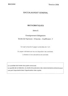 Sujet du bac S 2004: Mathématique Obligatoire