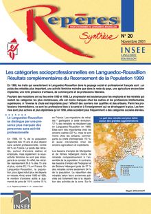 Les catégories socioprofessionnelles en Languedoc-Roussillon : résultats complémentaires du recensement de la population 1999