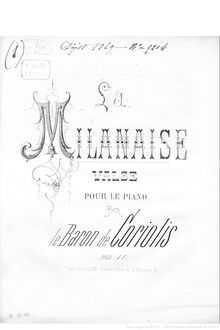 Partition complète, La milanaise, valse pour piano, C major, Coriolis, Baron de