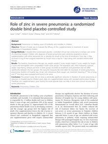 Role of zinc in severe pneumonia: a randomized double bind placebo controlled study