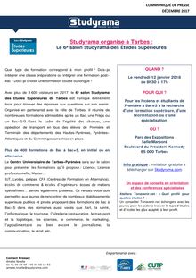 Studyrama organise le 6e salon des Études Supérieures à Tarbes le 12 janvier 2018