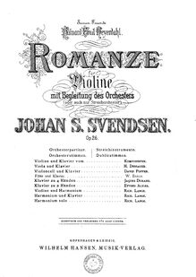 Partition de piano et flûte , partie, Romance, Op.26, Svendsen, Johan