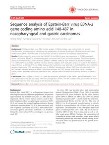 Sequence analysis of Epstein-Barr virus EBNA-2 gene coding amino acid 148-487 in nasopharyngeal and gastric carcinomas