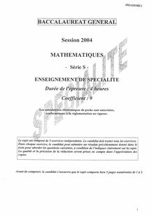 Sujet du bac S 2004: Mathématique Spécialité