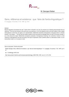 Sens, référence et existence : que  faire de l extra-linguistique ? - article ; n°127 ; vol.31, pg 9-37
