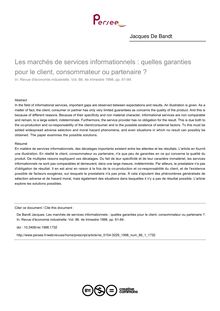 Les marchés de services informationnels : quelles garanties pour le client, consommateur ou partenaire ? - article ; n°1 ; vol.86, pg 61-84