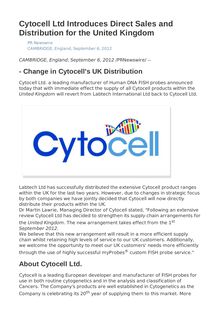 Cytocell Ltd Introduces Direct Sales and Distribution for the United Kingdom