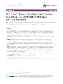 First report of molecular diagnosis of Tunisian hemophiliacs A: Identification of 8 novel causative mutations