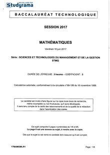 Sujet Bac STMG 2017 - Mathématiques
