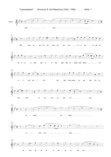 Partition ténor , partie [G2 clef], lamentation, Palestrina, Giovanni Pierluigi da