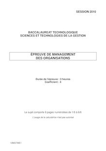 Management des Organisations 2010 S.T.G (Communication et Gestion des Ressources Humaines) Baccalauréat technologique