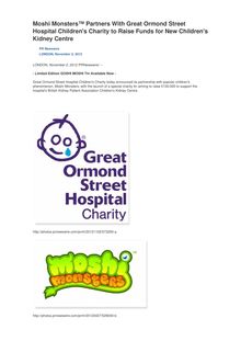 Moshi Monsters™ Partners With Great Ormond Street Hospital Children s Charity to Raise Funds for New Children s Kidney Centre