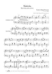 Partition complète, Modestia, Mazurka para piano, E♭ major, Adiego Navarro, Tomás