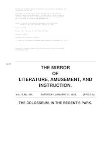 The Mirror of Literature, Amusement, and Instruction - Volume 13, No. 354, January 31, 1829