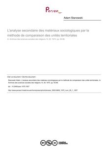 L analyse secondaire des matériaux sociologiques par la méthode de comparaison des unités territoriales - article ; n°1 ; vol.29, pg 93-96