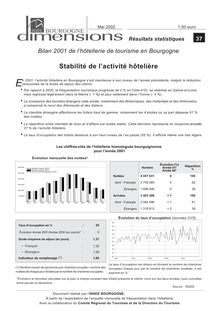 Bilan 2001 de l hôtellerie de tourisme en Bourgogne : stabilité de l activité hôtelière