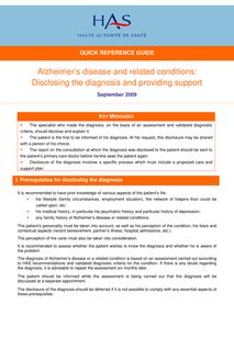Maladie d’Alzheimer et maladies apparentées  annonce et accompagnement du diagnostic - Alzheimer’s disease and related conditions-Disclosing the diagnosis and providing support -QRG-version anglaise