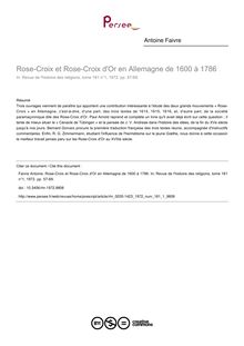Rose-Croix et Rose-Croix d Or en Allemagne de 1600 à 1786 - article ; n°1 ; vol.181, pg 57-69