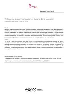 Théorie de la communication et théorie de la réception  - article ; n°68 ; vol.12, pg 41-48