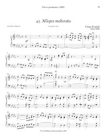 Partition 4, Allegro moderato, Pièces posthumes, Pièces posthumes pour harmonium ou orgue à pédales pour l office ordinaire.Posthumous Pieces.