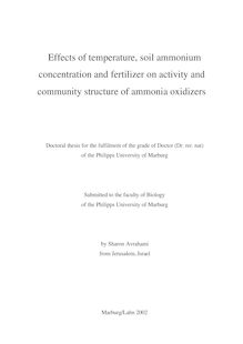 Effects of temperature, soil ammonium concentration and fertilizer on activity and community structure of ammonia oxidizers [Elektronische Ressource] / by Sharon Avrahami