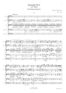 Partition complète, Serenade pour cordes, Smyčcová serenáda, Dvořák, Antonín par Antonín Dvořák