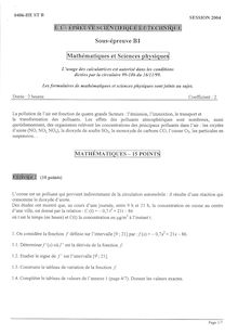 Mathématiques et sciences physiques 2004 Bac Pro - Hygiène et environnement