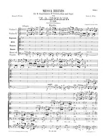 Partition complète, Missa brevis, Mass No.6, F major, Mozart, Wolfgang Amadeus