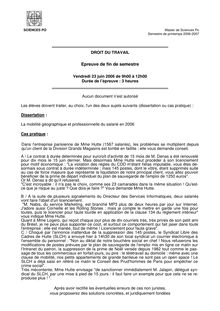 Droit du travail 2006 Master Gestion des Ressources Humaines IEP Paris - Sciences Po Paris