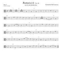 Partition viole de basse 1,  alto clef, Fantasia a 6, No.42, Du Caurroy, Eustache