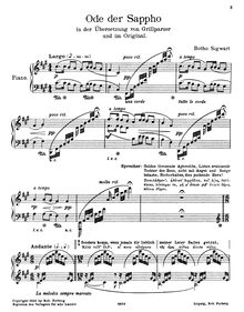 Partition complète, Ode der Sappho, Op.18, Eulenburg, Botho Sigwart zu
