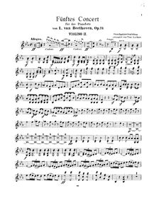 Partition violon 2, Piano Concerto No.5, Emperor, E♭ Major, Beethoven, Ludwig van