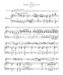 Partition de piano, Student Concerto No.4 pour violon et Piano, Op.15