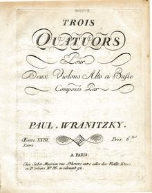 Partition violon 2, 6 corde quatuors, Op.23, Wranitzky, Paul
