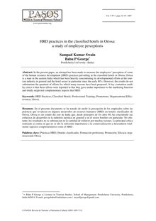 HRD practices in the classified hotels in Orissa: a study of employee perceptions