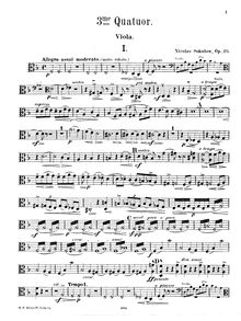 Partition viole de gambe, corde quatuor No.3, Op.20, D minor, Sokolov, Nikolay