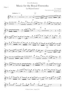 Partition hautbois 1, Music pour pour Royal Fireworks, Fireworks Music par George Frideric Handel